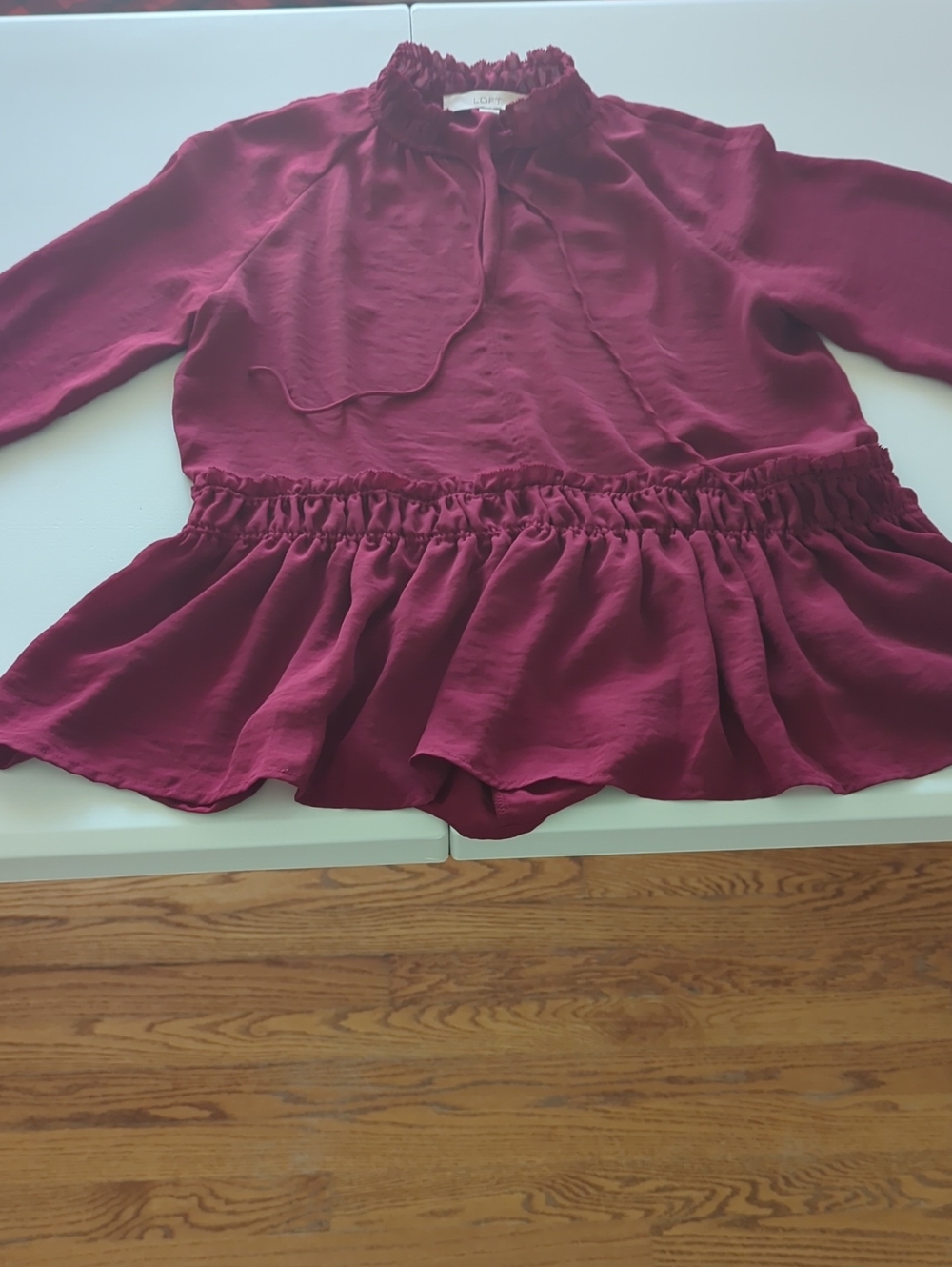 LOFT Womens Burgundy Peplum Long Sleeve Blouse